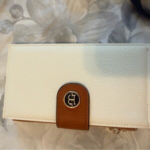 White and Brown Wallet with Logo Accent